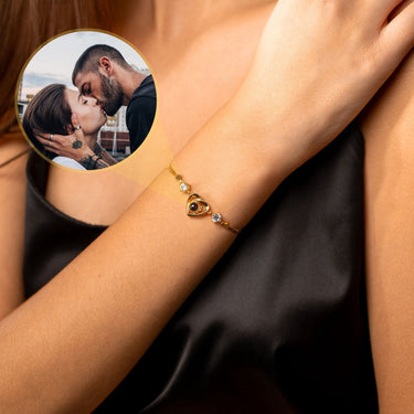 Diamond Personalized Photo Bracelet - Personalized Gift - Custom Jewelry For Her - Custom Bracelet Picture - Personalised Photo Gift Bracelet Gold Brother & Sisters